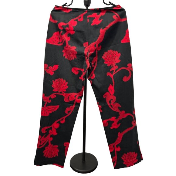 Sigrid Olsen Sport Women's Black Red Floral Print Pants Size 8 - Picture 2 of 8